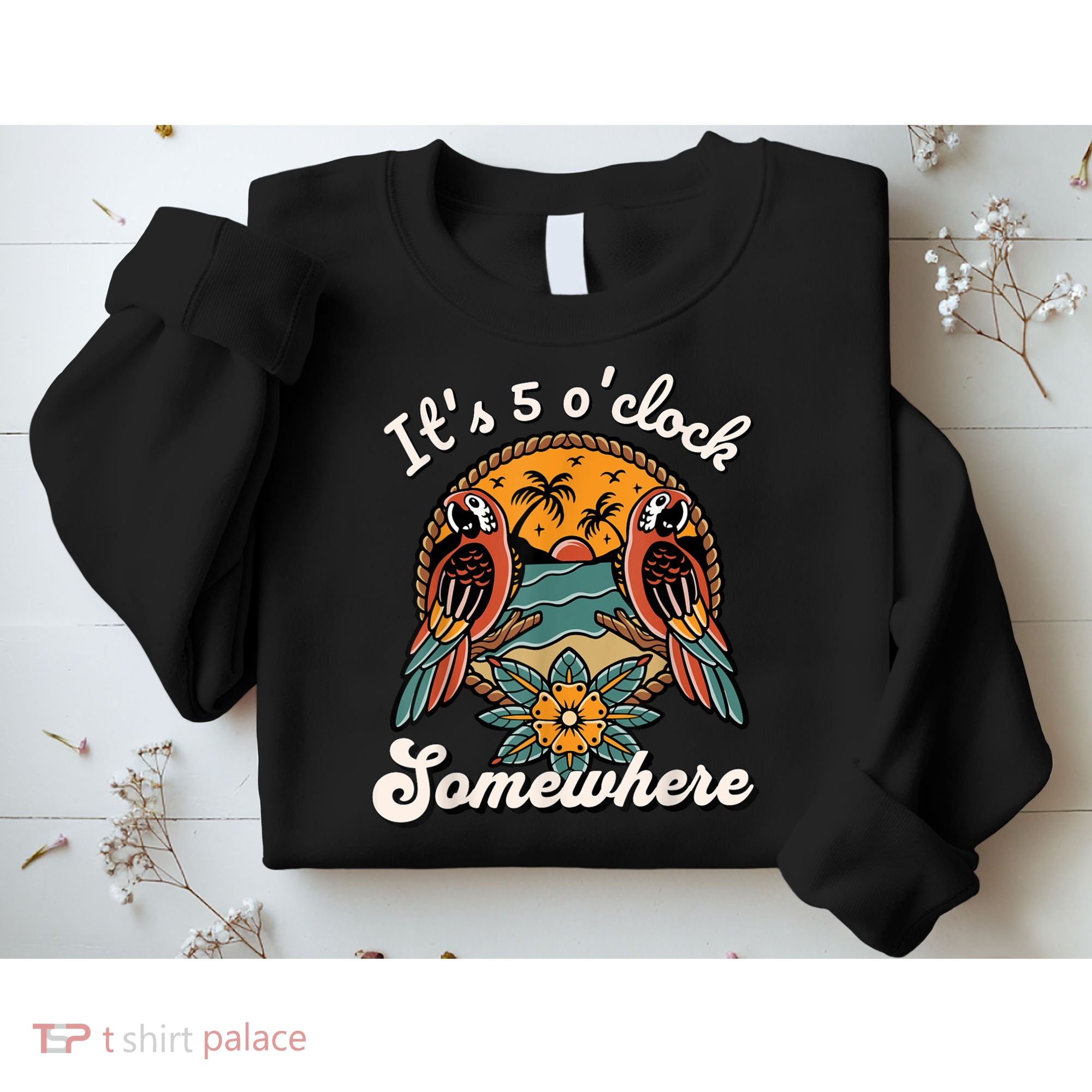 Its 5 O’clock Somewhere Parrot Summer Beach Sunset Drinking Sweatshirt