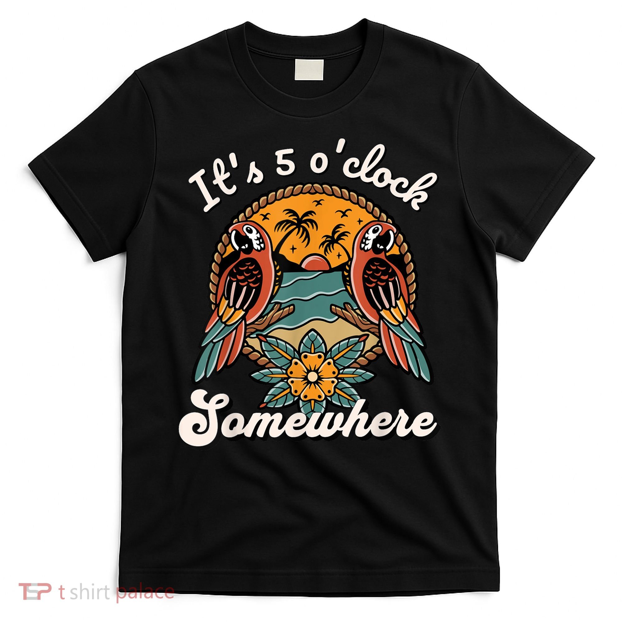 Its 5 O’clock Somewhere Parrot Summer Beach Sunset Drinking T-Shirt