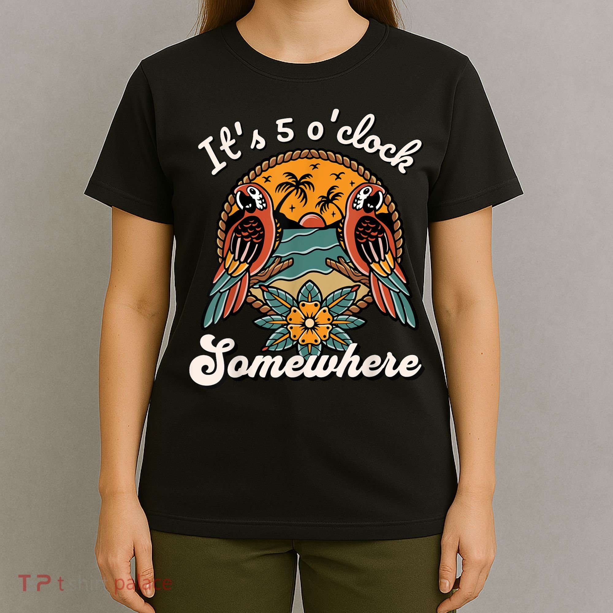 Its 5 O’clock Somewhere Parrot Summer Beach Sunset Drinking T-Shirt