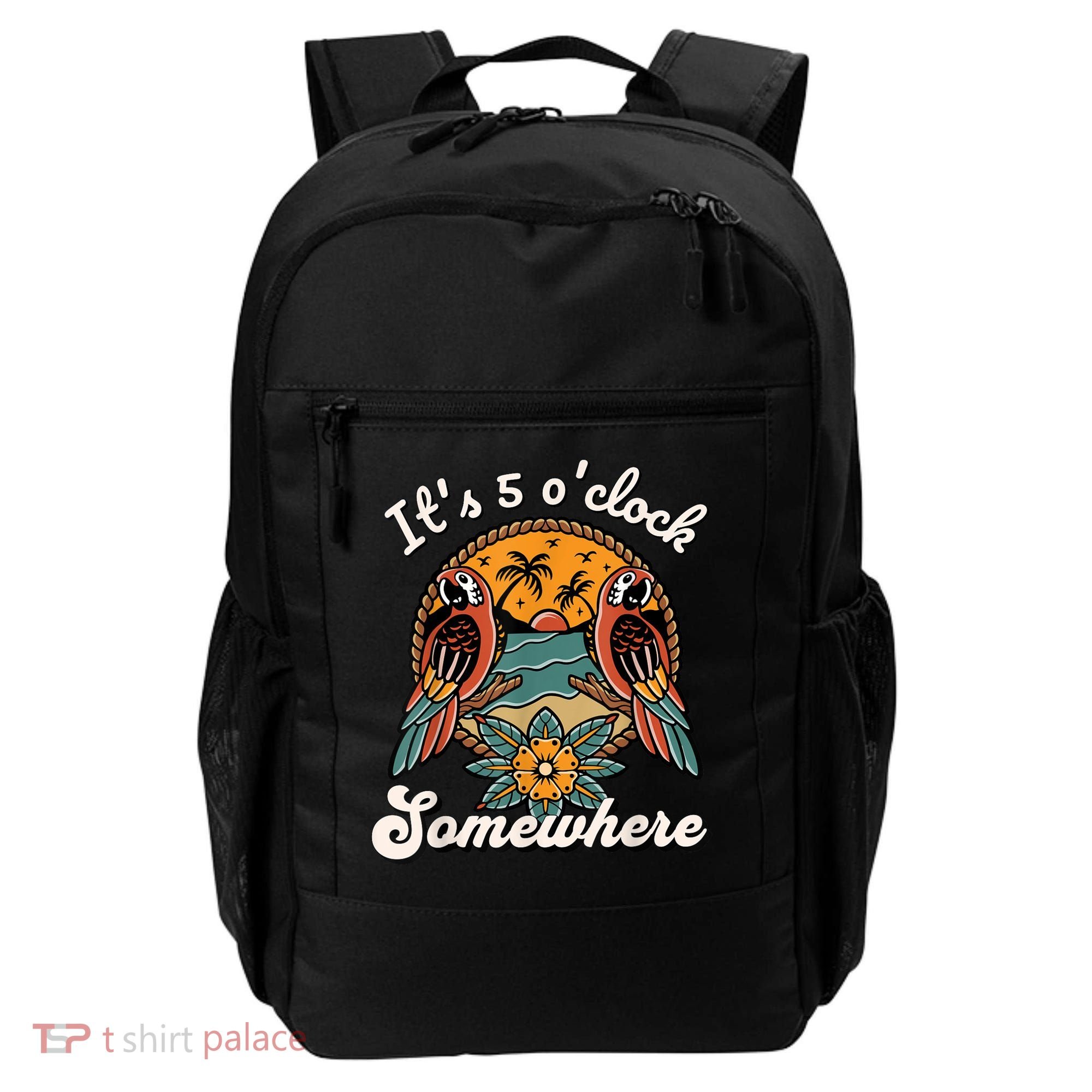 Its 5 O’clock Somewhere Parrot Summer Beach Sunset Drinking Backpack