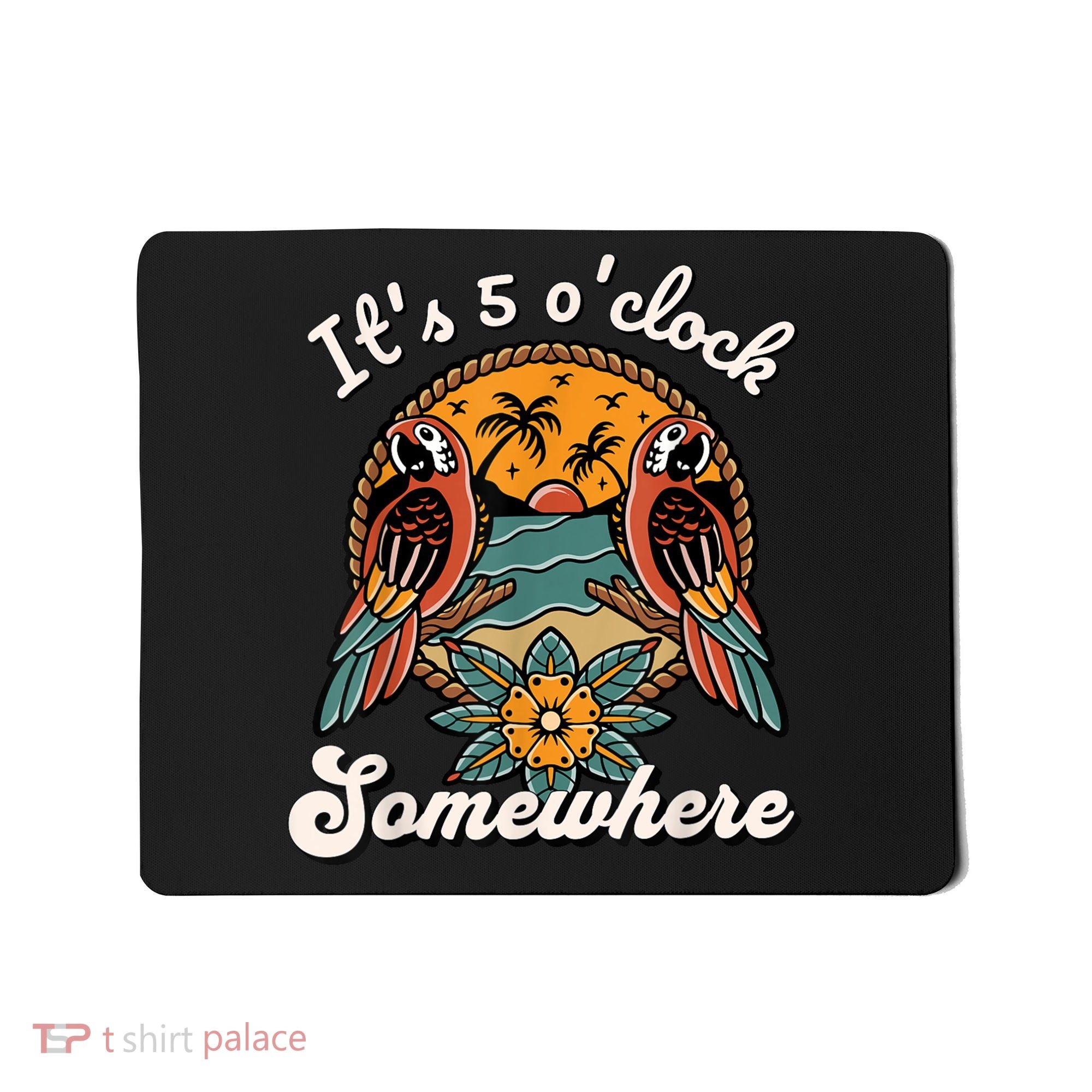 Its 5 O’clock Somewhere Parrot Summer Beach Sunset Drinking Mousepad
