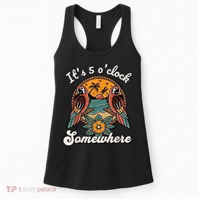Its 5 O’clock Somewhere Parrot Summer Beach Sunset Drinking Women's Tank Top