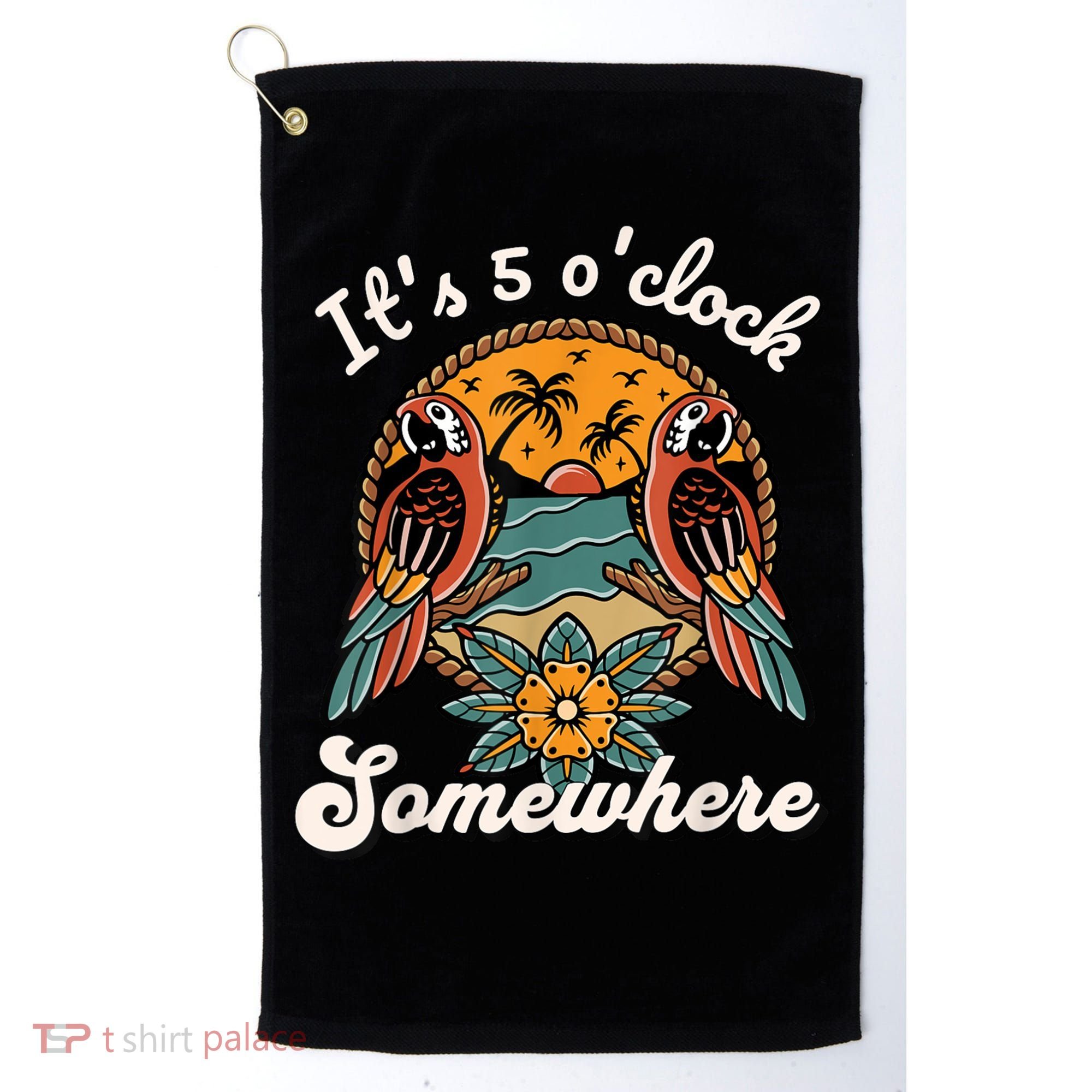 Its 5 O’clock Somewhere Parrot Summer Beach Sunset Drinking Golf Towel