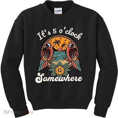 Its 5 O’clock Somewhere Parrot Summer Beach Sunset Drinking Kids Sweatshirt