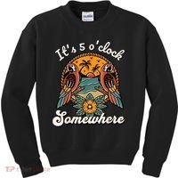 Its 5 O’clock Somewhere Parrot Summer Beach Sunset Drinking Kids Sweatshirt thumb 0