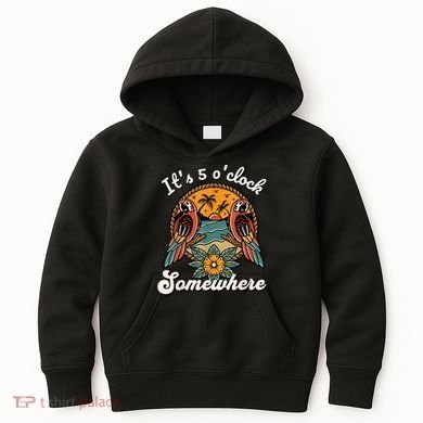 Its 5 O’clock Somewhere Parrot Summer Beach Sunset Drinking Kids Hoodie