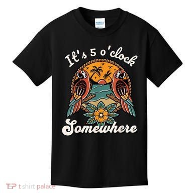 Its 5 O’clock Somewhere Parrot Summer Beach Sunset Drinking Kids T-Shirt