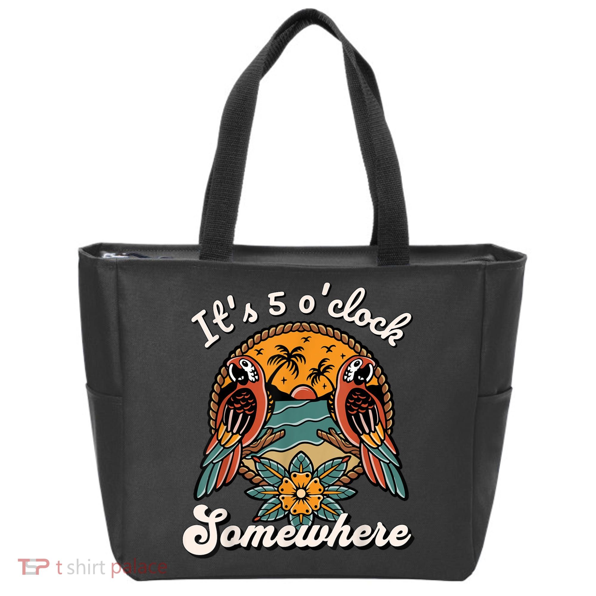 Its 5 O’clock Somewhere Parrot Summer Beach Sunset Drinking Tote Bag