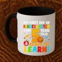 Im 5 Ready To Learn My First Day Of School Kindergarten Coffee Mug thumb 2