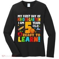 Im 5 Ready To Learn My First Day Of School Kindergarten Women's Long Sleeve Shirt thumb 0