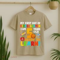 Im 5 Ready To Learn My First Day Of School Kindergarten T-Shirt thumb 2