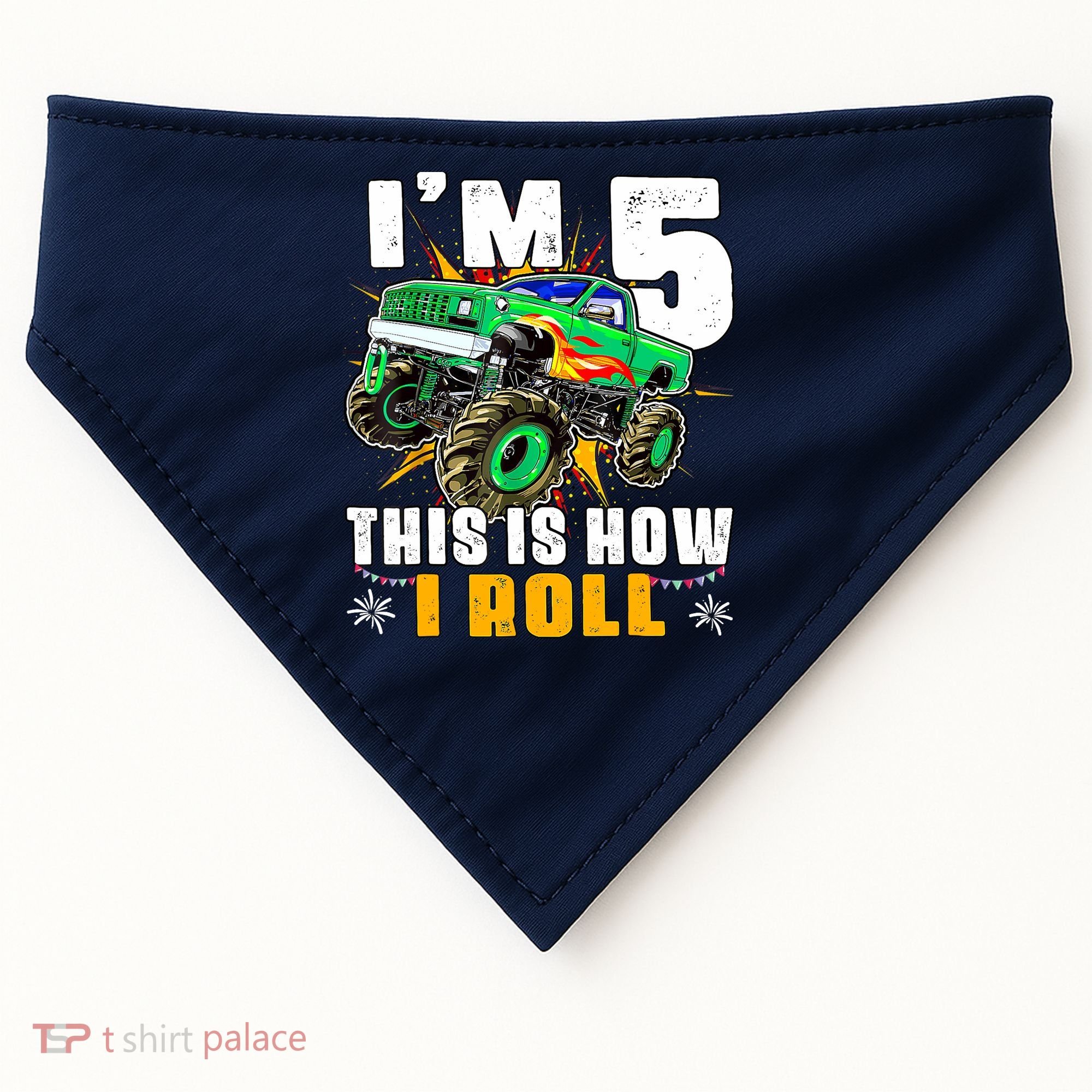 Im 5 This Is How I Roll Monster Truck 5th Birthday Boy USA-Made Doggie Bandana