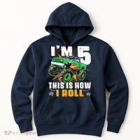 Im 5 This Is How I Roll Monster Truck 5th Birthday Boy Hoodie thumb 0