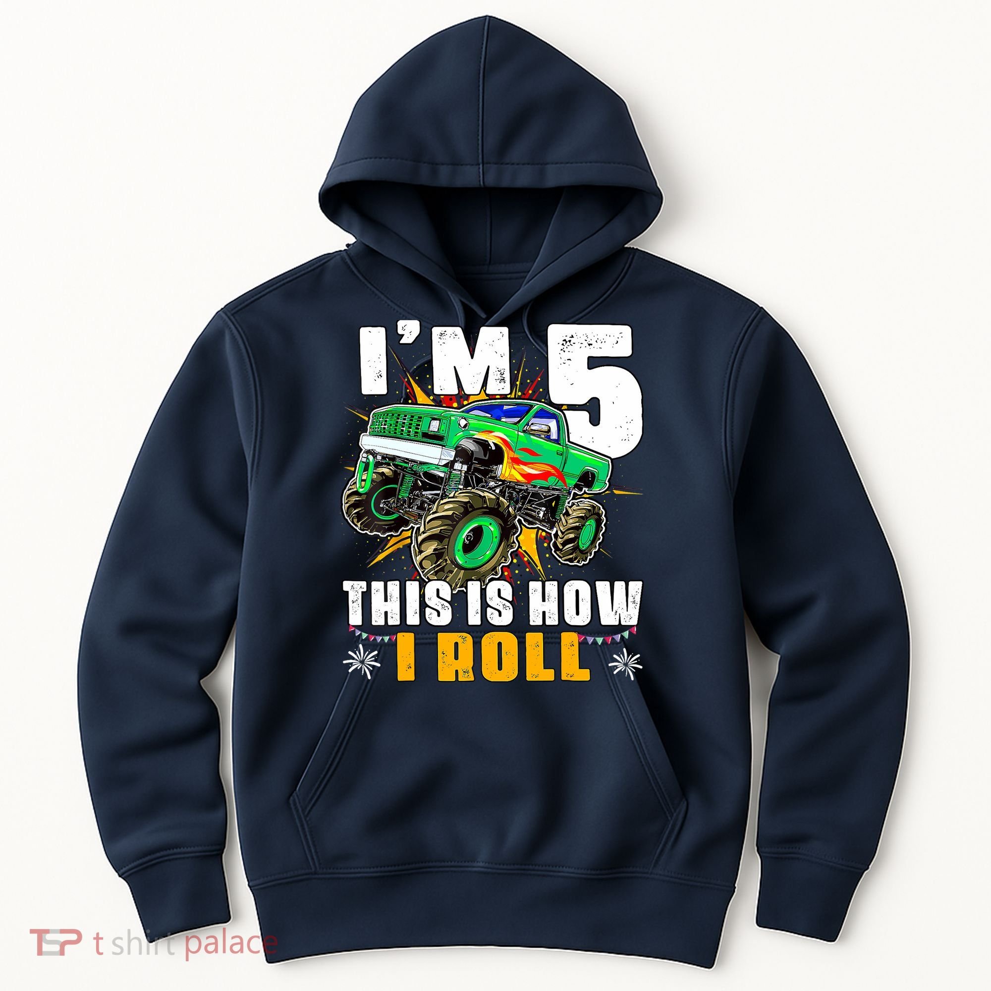 Im 5 This Is How I Roll Monster Truck 5th Birthday Boy Hoodie