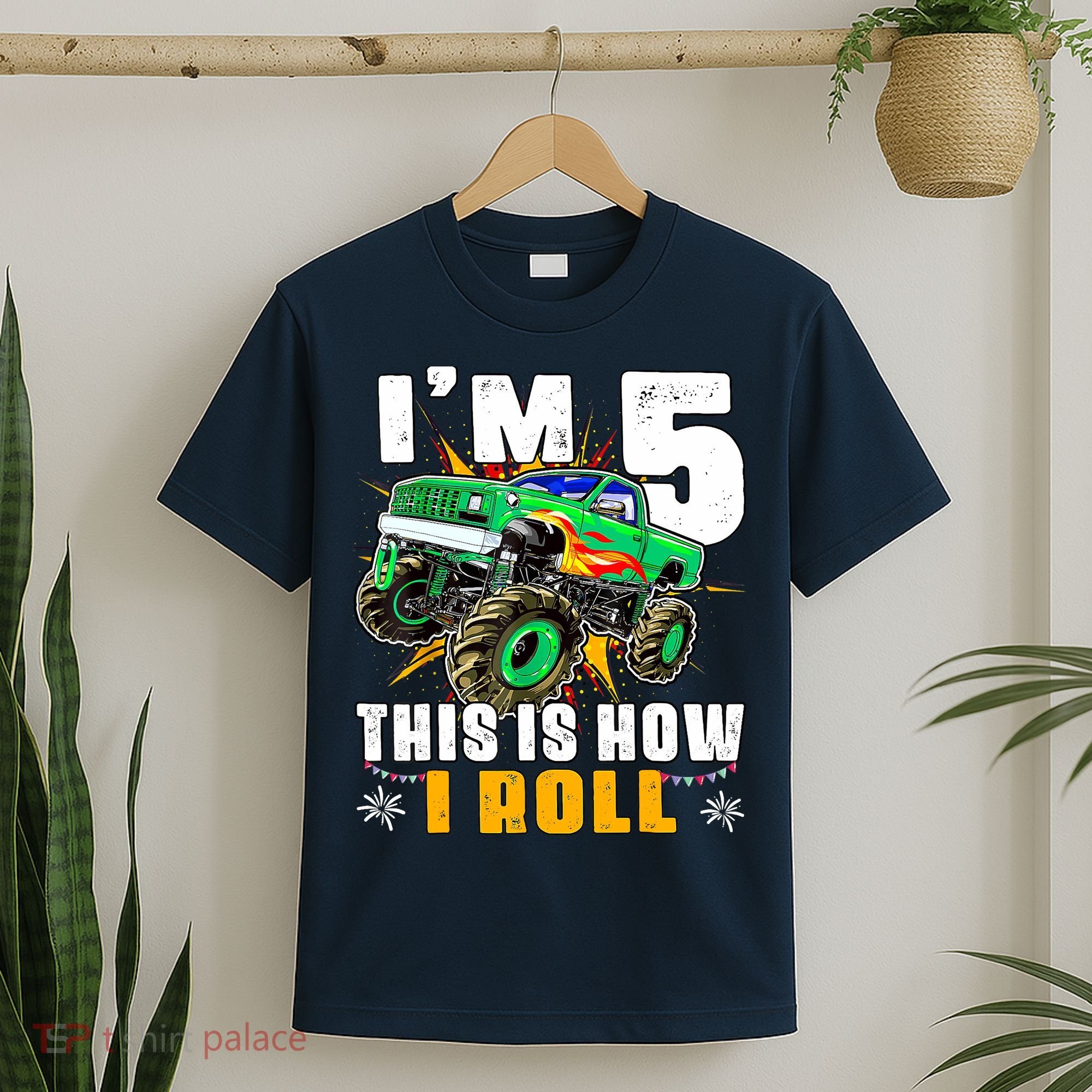 Im 5 This Is How I Roll Monster Truck 5th Birthday Boy T-Shirt