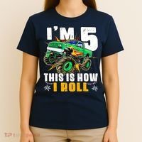 Im 5 This Is How I Roll Monster Truck 5th Birthday Boy T-Shirt thumb 4