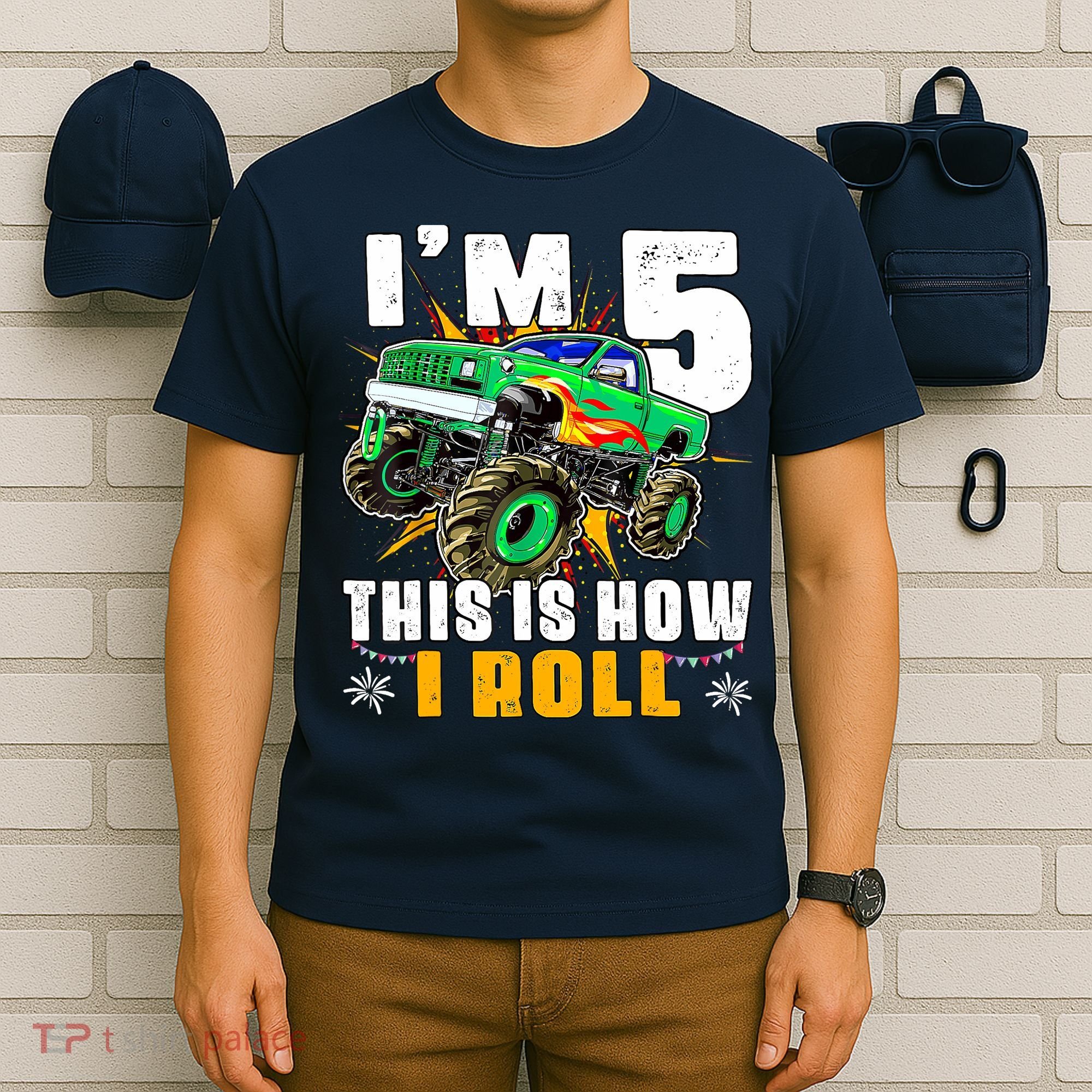 Im 5 This Is How I Roll Monster Truck 5th Birthday Boy T-Shirt