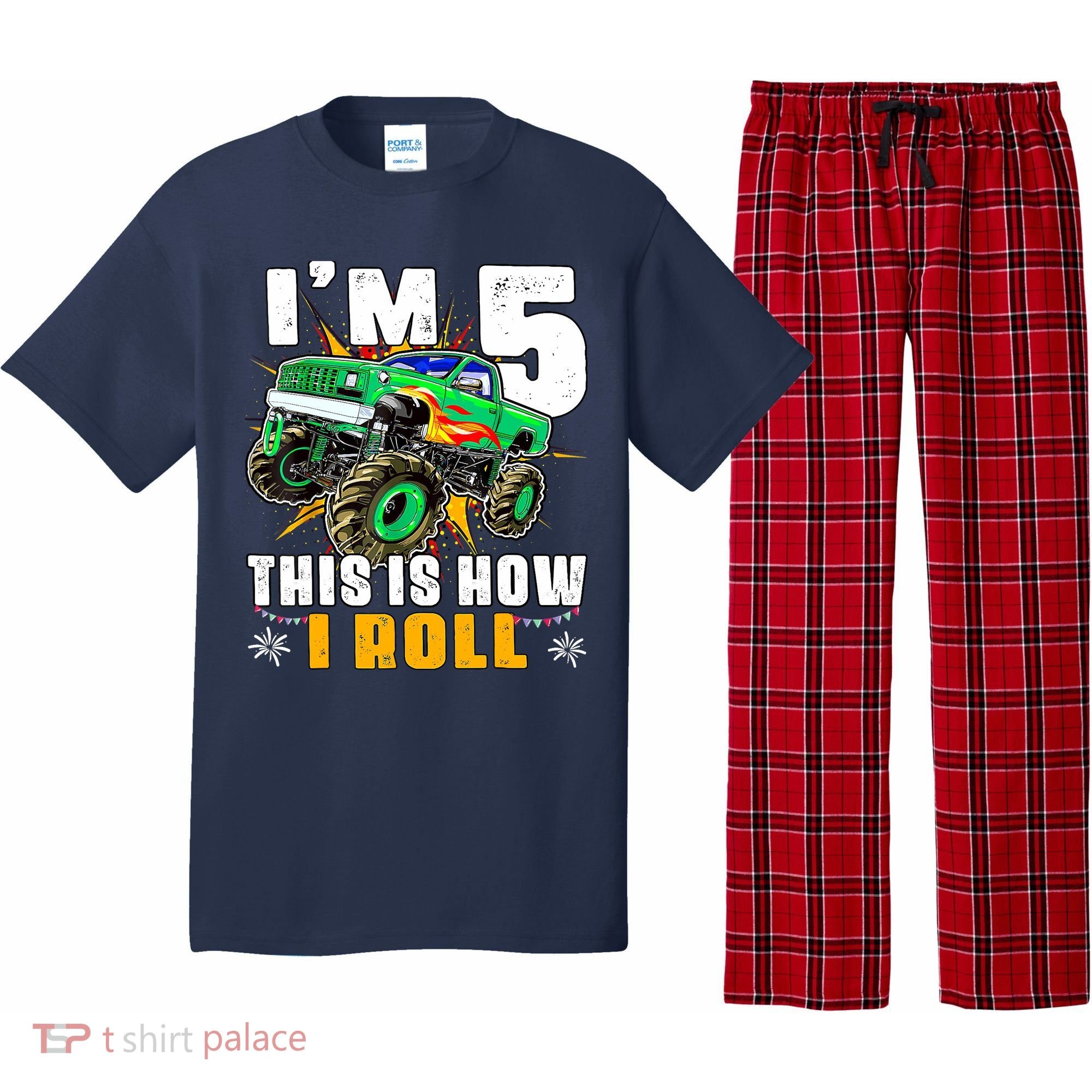 Im 5 This Is How I Roll Monster Truck 5th Birthday Boy Pajama Set