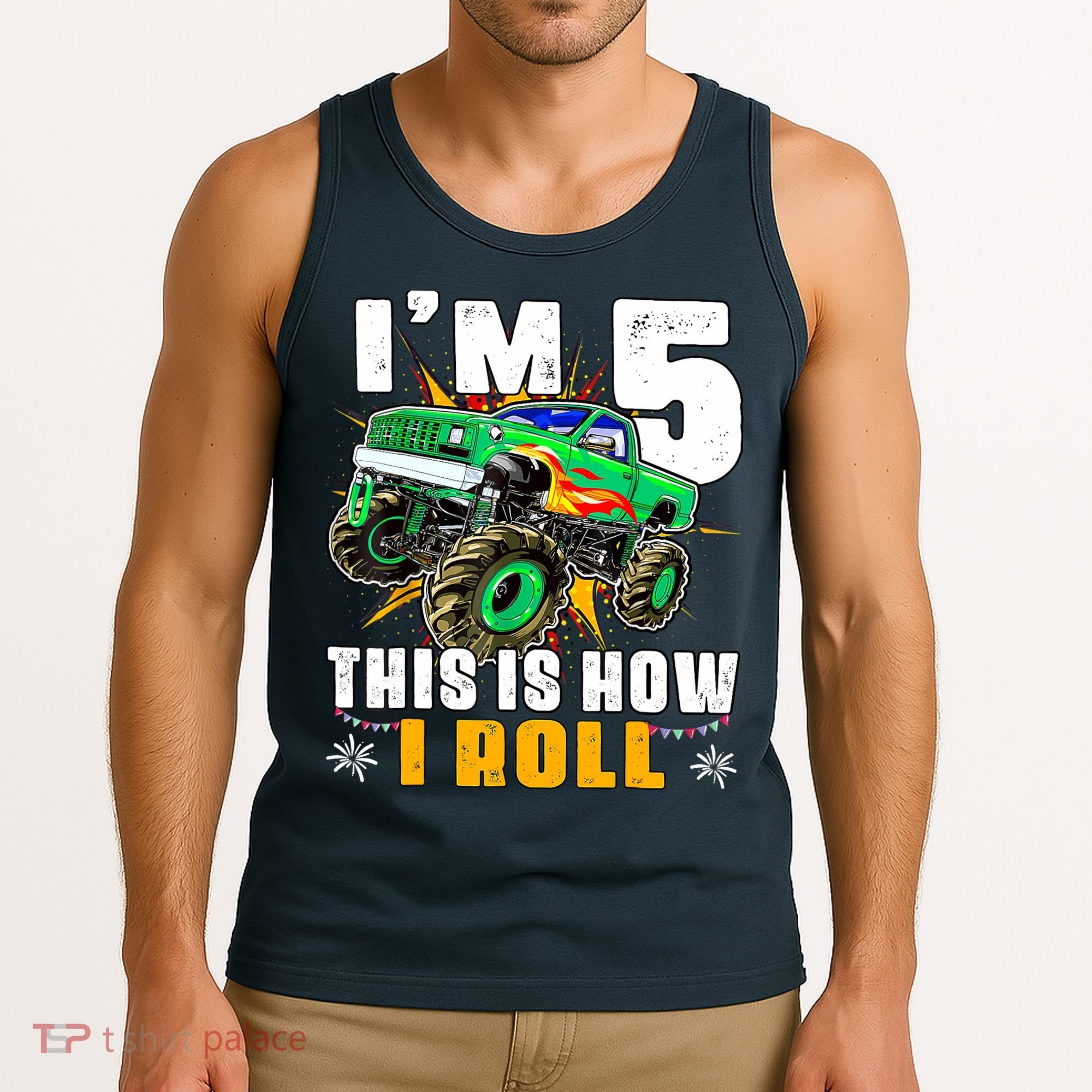 Im 5 This Is How I Roll Monster Truck 5th Birthday Boy Tank Top