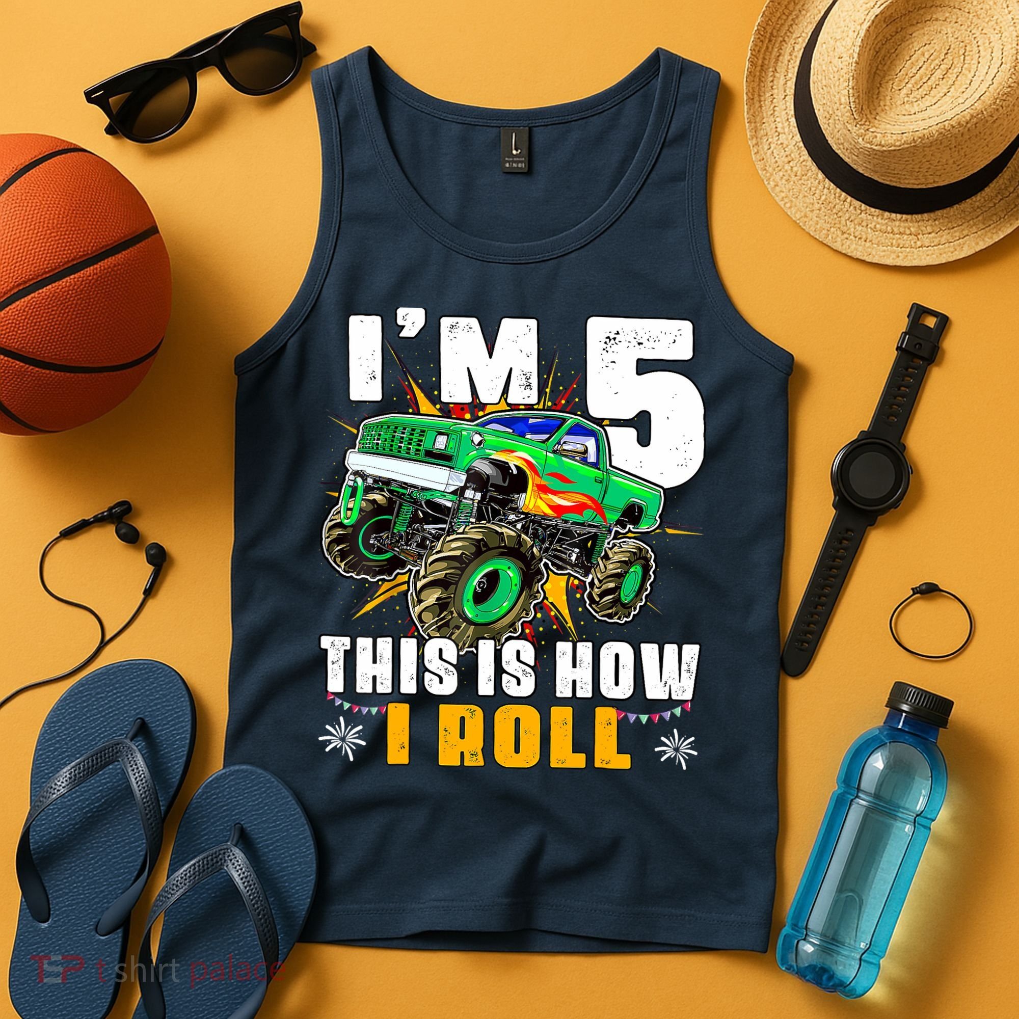 Im 5 This Is How I Roll Monster Truck 5th Birthday Boy Tank Top