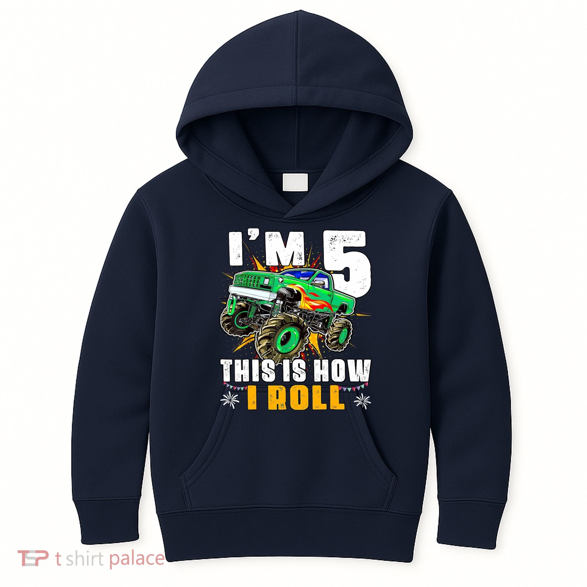 Im 5 This Is How I Roll Monster Truck 5th Birthday Boy Kids Hoodie