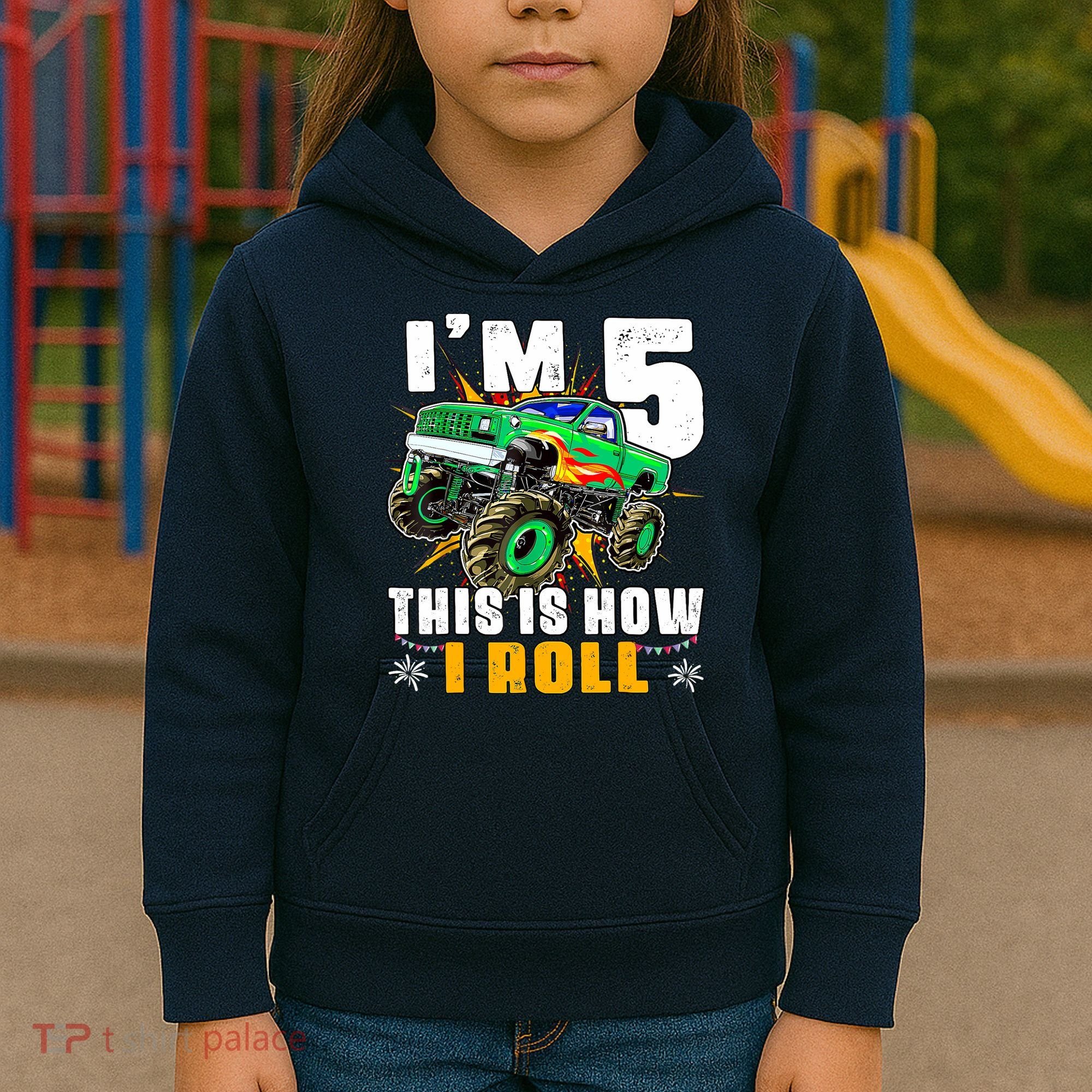 Im 5 This Is How I Roll Monster Truck 5th Birthday Boy Kids Hoodie