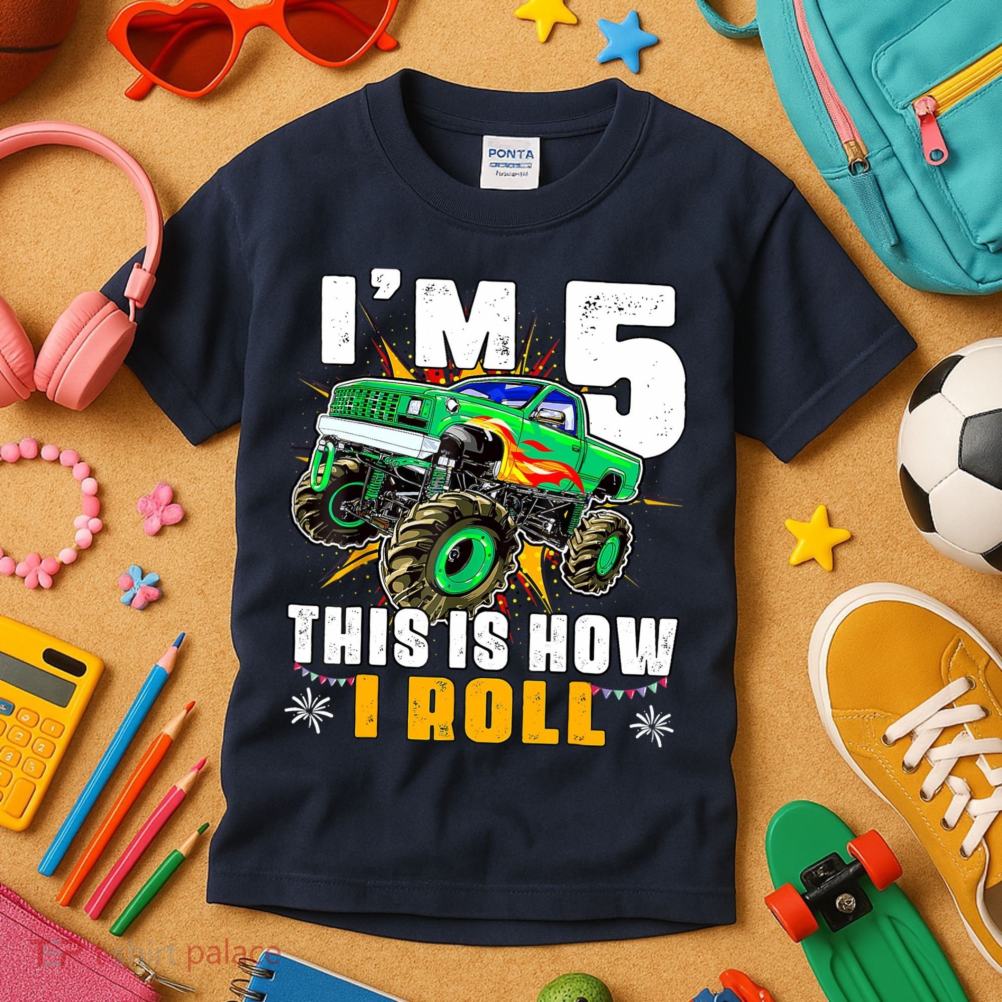 Im 5 This Is How I Roll Monster Truck 5th Birthday Boy Kids T-Shirt