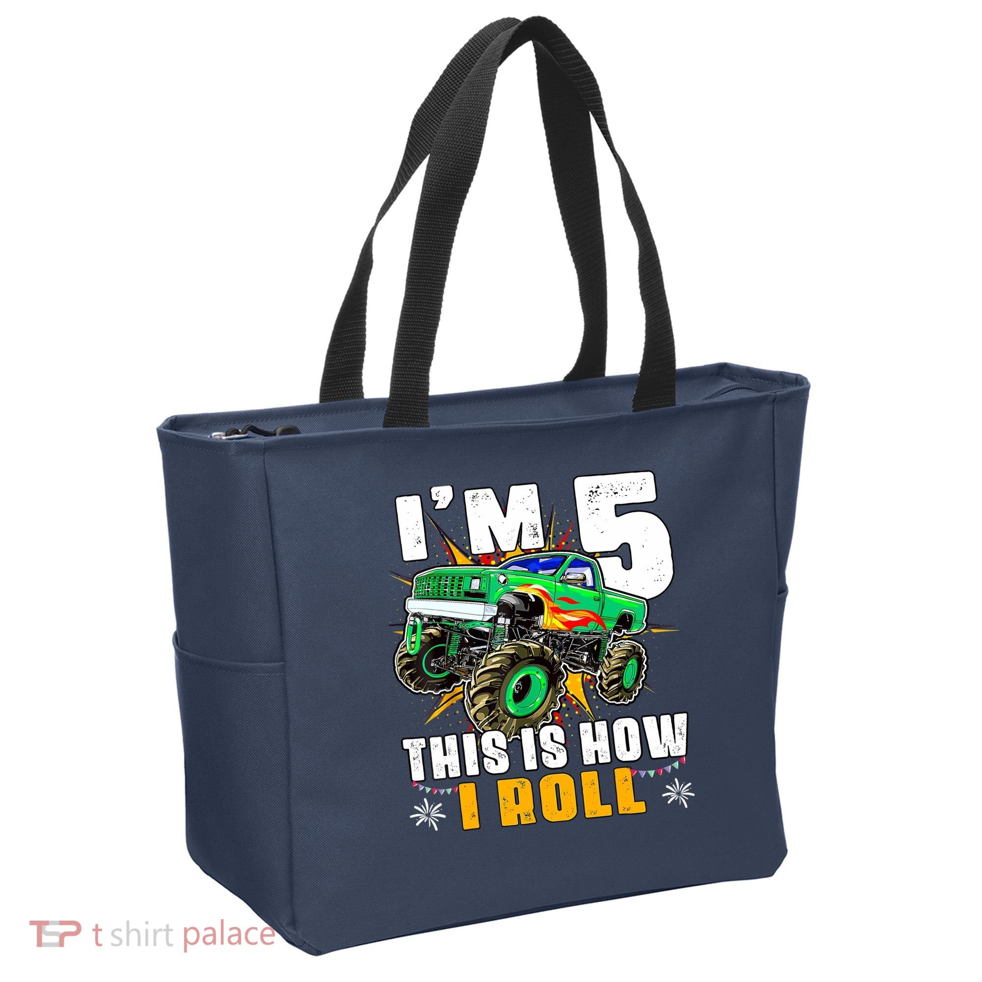 Im 5 This Is How I Roll Monster Truck 5th Birthday Boy Tote Bag