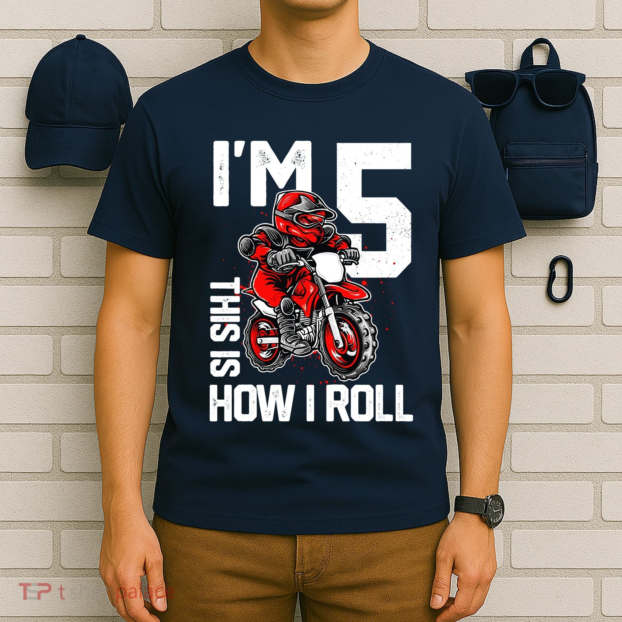 Im 5 This Is How I Roll Dirt Bike 5th Birthday Party Boy T-Shirt