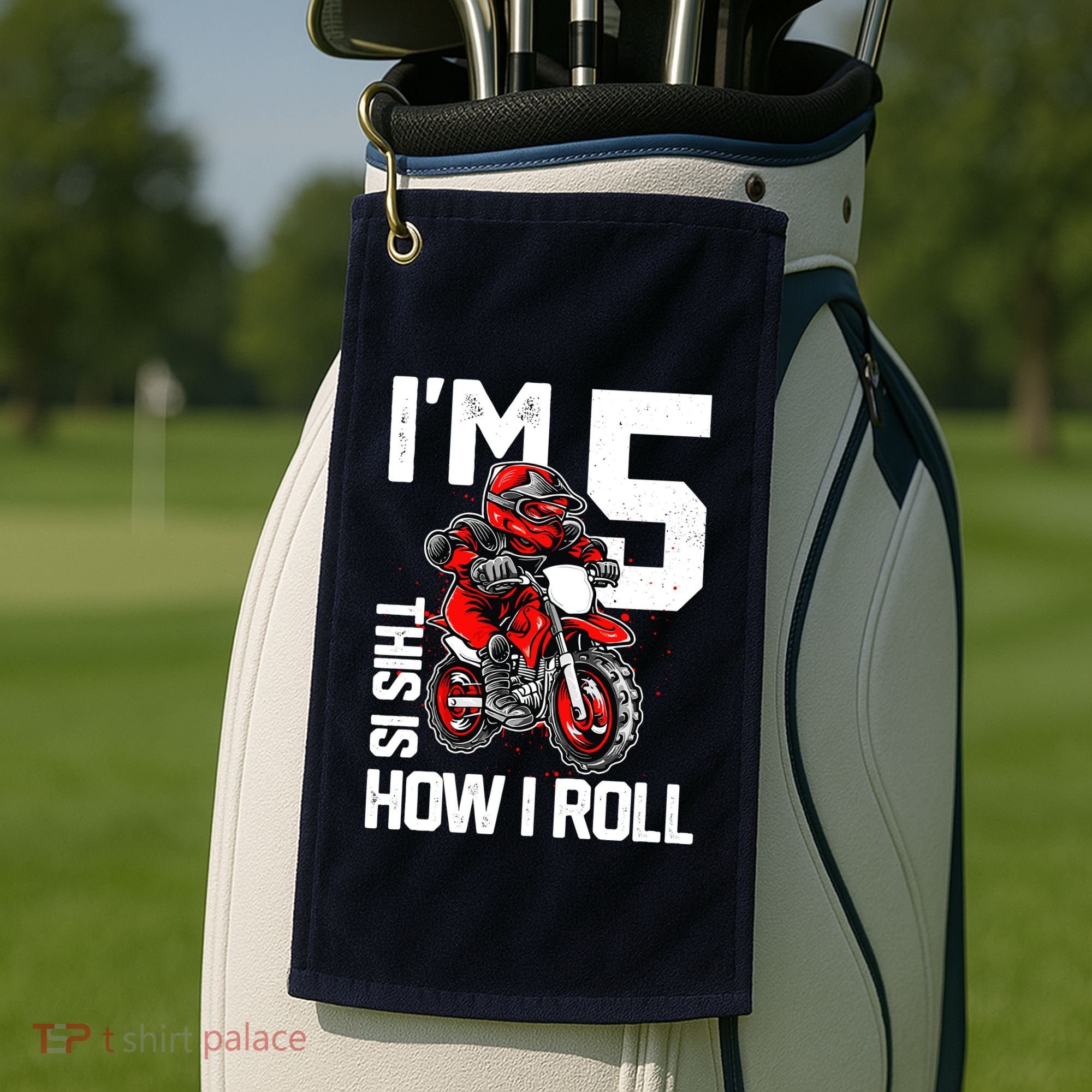 Im 5 This Is How I Roll Dirt Bike 5th Birthday Party Boy Golf Towel