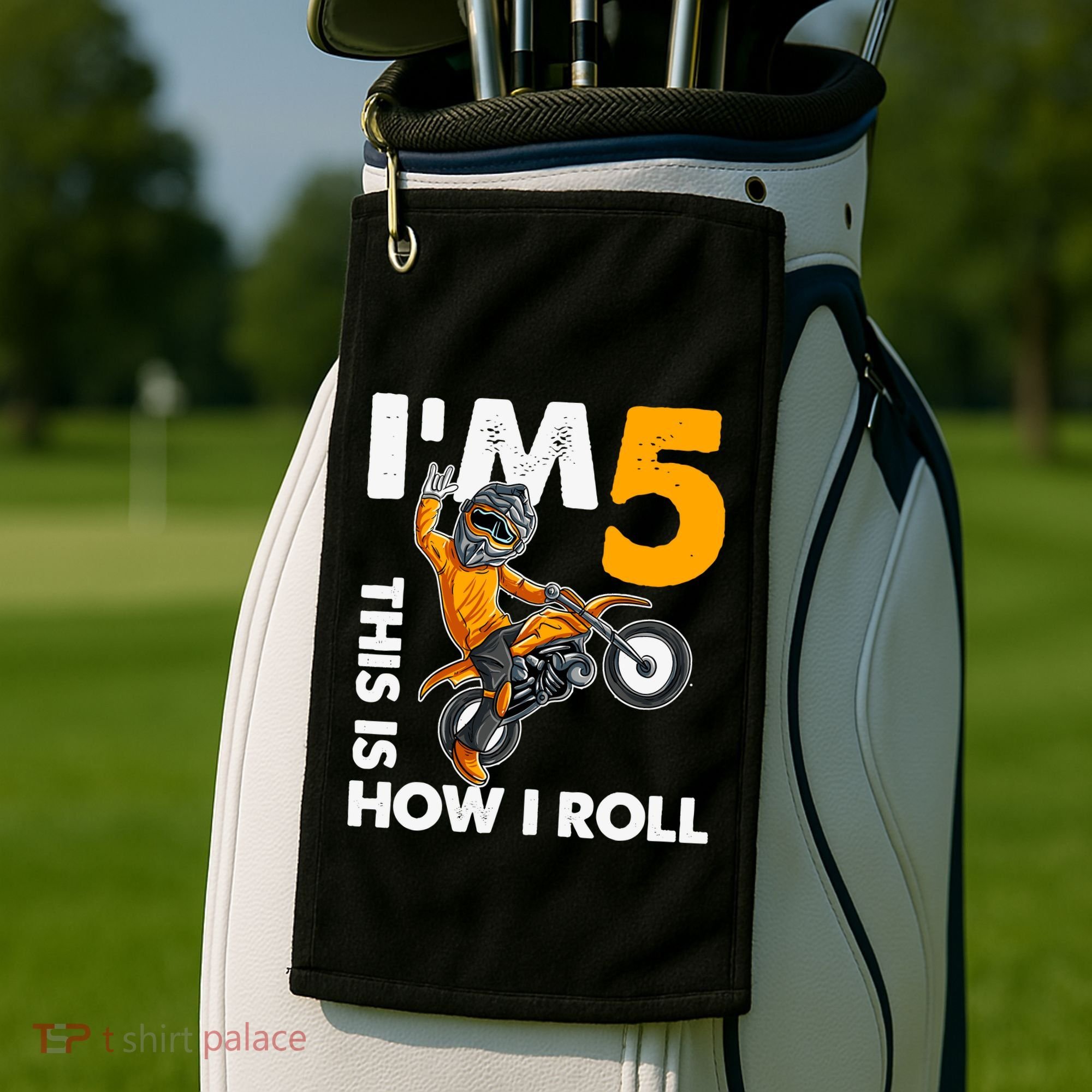 IM 5 This Is How I Roll Dirt Bike 5th Birthday Party Boy Golf Towel