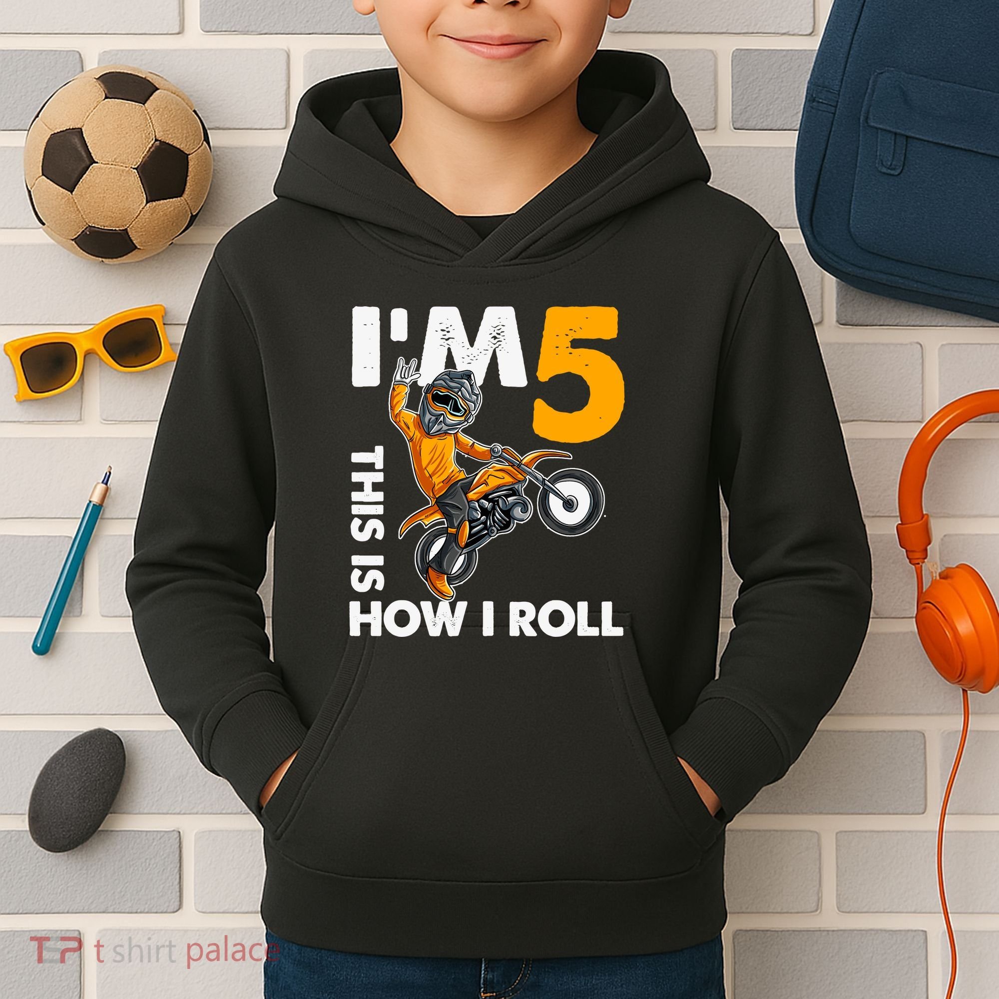 IM 5 This Is How I Roll Dirt Bike 5th Birthday Party Boy Kids Hoodie