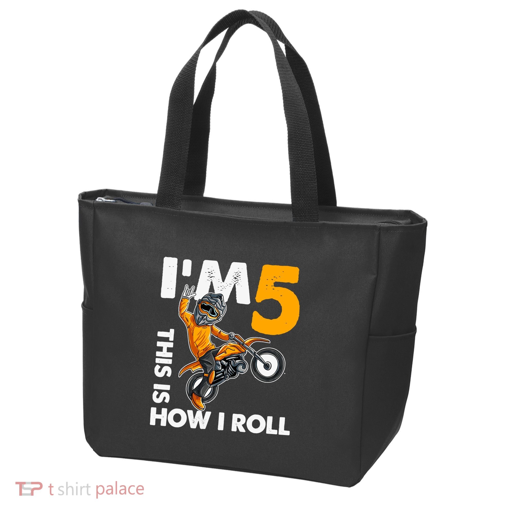 IM 5 This Is How I Roll Dirt Bike 5th Birthday Party Boy Tote Bag
