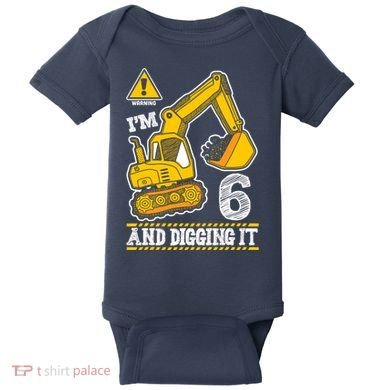 IM 6 And Digging It 6th Birthday Boy Construction Baby Bodysuit