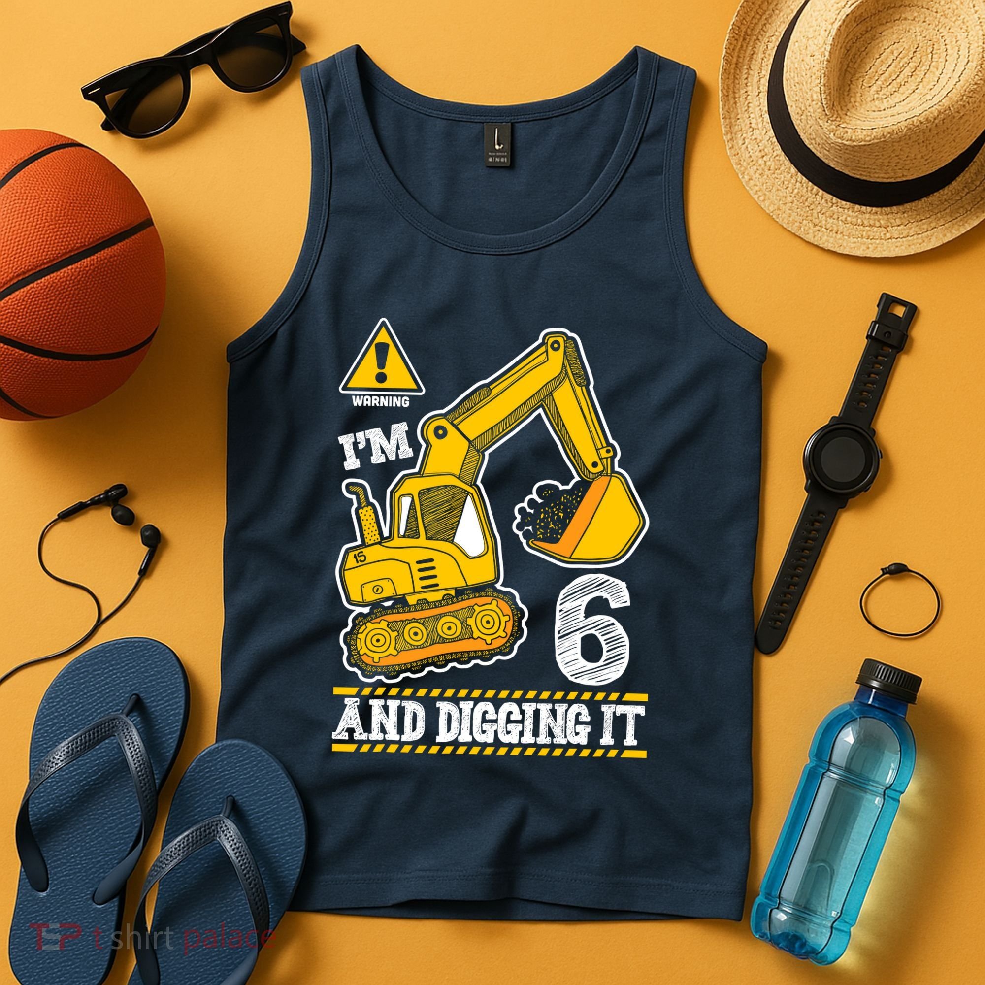 IM 6 And Digging It 6th Birthday Boy Construction Tank Top