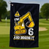 IM 6 And Digging It 6th Birthday Boy Construction Golf Towel thumb 1