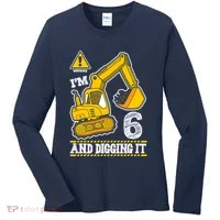 IM 6 And Digging It 6th Birthday Boy Construction Women's Long Sleeve Shirt thumb 0