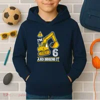 IM 6 And Digging It 6th Birthday Boy Construction Kids Hoodie thumb 2