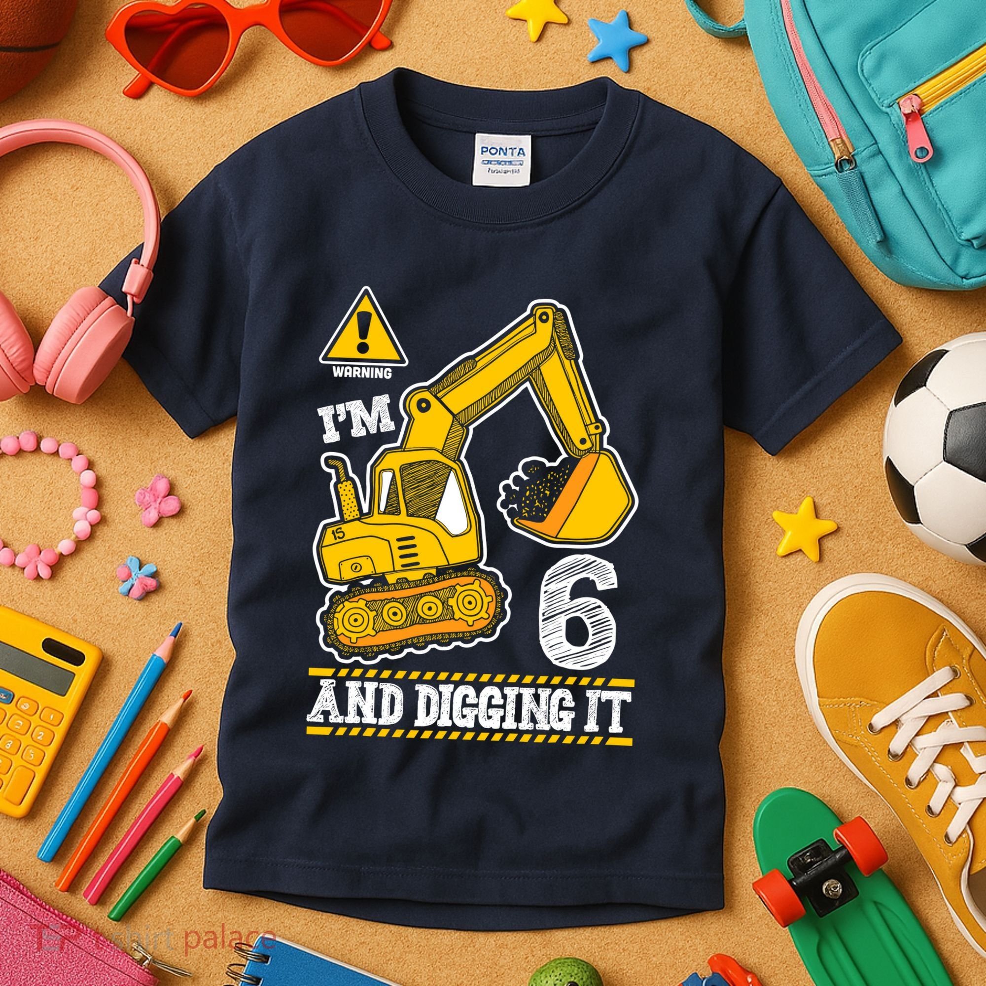 IM 6 And Digging It 6th Birthday Boy Construction Kids T-Shirt