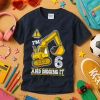 IM 6 And Digging It 6th Birthday Boy Construction Kids T-Shirt thumb 3