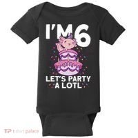 I'm 6 Bday Axolotl Party Cute 6th Birthday Axolotl Baby Bodysuit thumb 0
