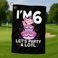 I'm 6 Bday Axolotl Party Cute 6th Birthday Axolotl Golf Towel thumb 1