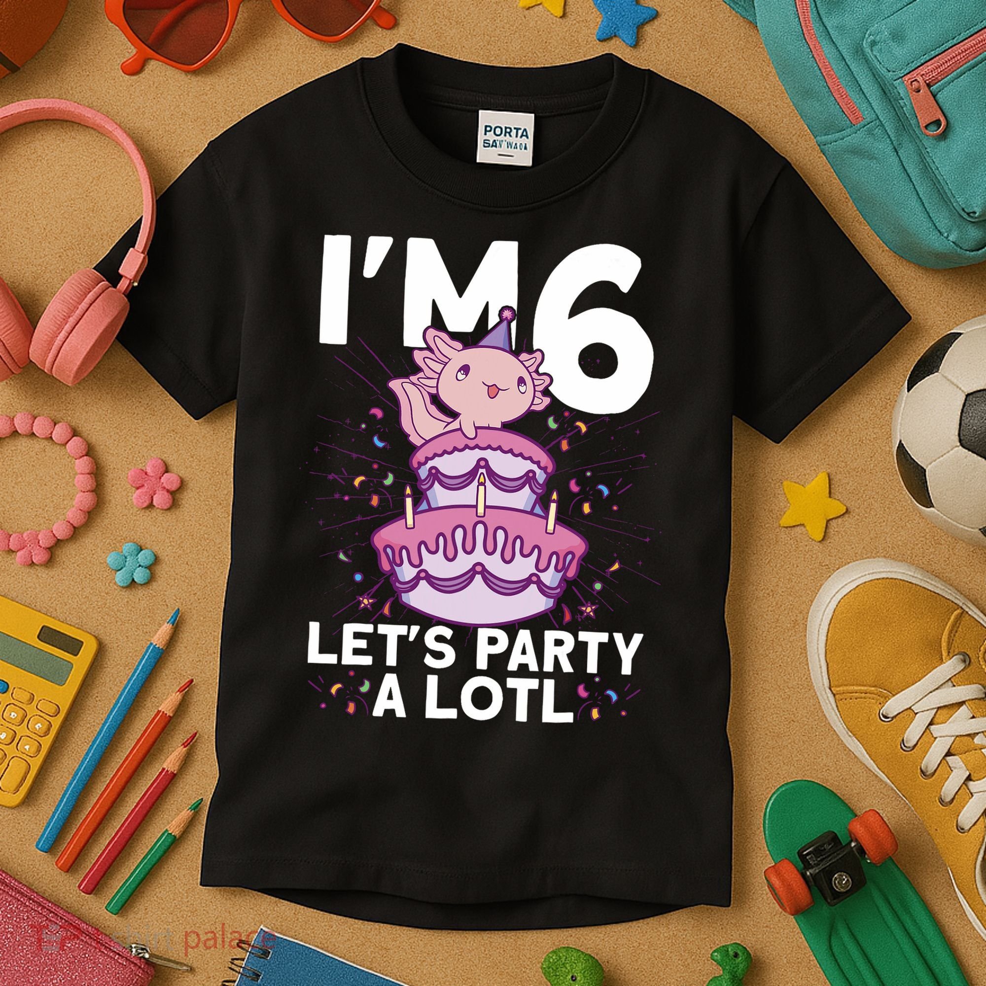I'm 6 Bday Axolotl Party Cute 6th Birthday Axolotl Kids T-Shirt