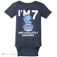 I'm 7 Bday Axolotl Party Cute 7th Birthday Axolotl Baby Bodysuit thumb 0