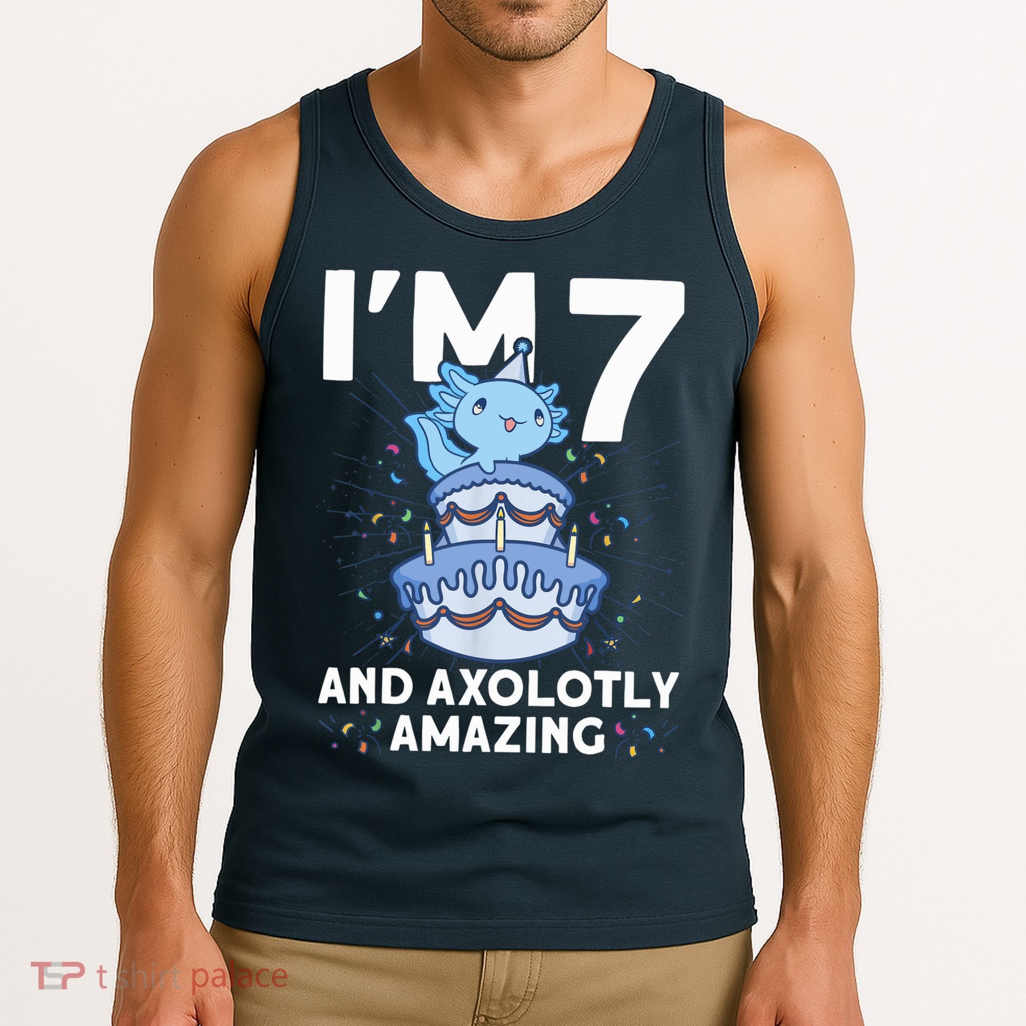 I'm 7 Bday Axolotl Party Cute 7th Birthday Axolotl Tank Top