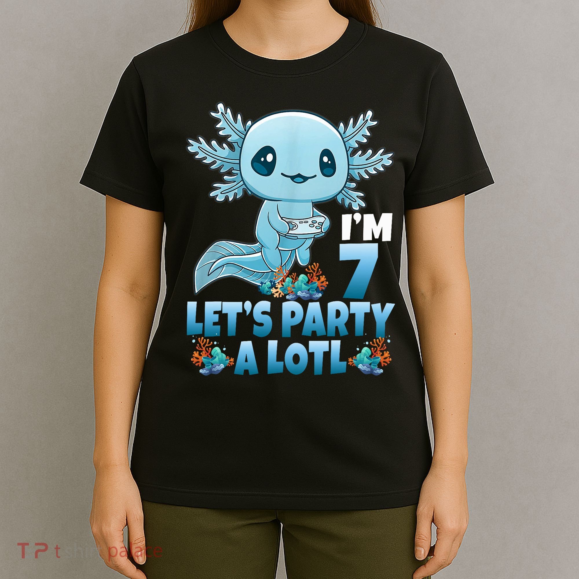 I'm 7 Let's Party A Lotl 7th Birthday 7 Year Old Axolotl T-Shirt