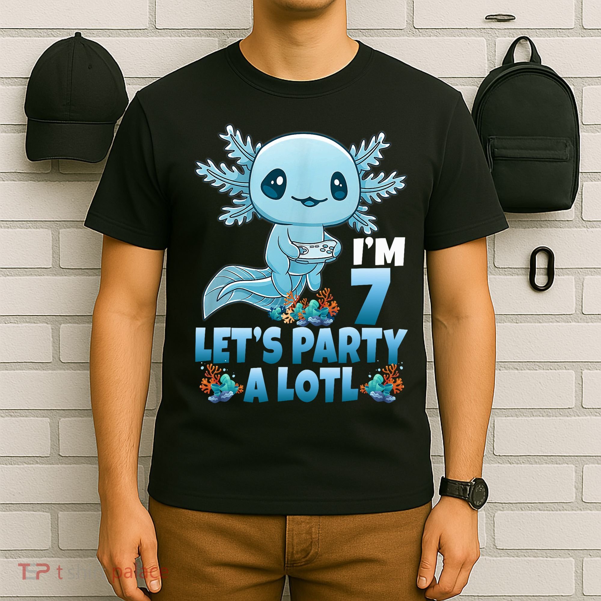 I'm 7 Let's Party A Lotl 7th Birthday 7 Year Old Axolotl T-Shirt