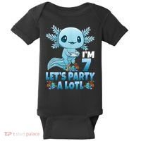 I'm 7 Let's Party A Lotl 7th Birthday 7 Year Old Axolotl Baby Bodysuit thumb 0