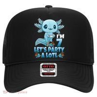 I'm 7 Let's Party A Lotl 7th Birthday 7 Year Old Axolotl Hat thumb 0
