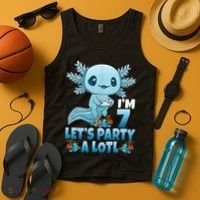I'm 7 Let's Party A Lotl 7th Birthday 7 Year Old Axolotl Tank Top thumb 4